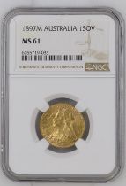 1897 M Gold Sovereign NGC MS 61