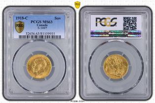 1918 C Gold Sovereign PCGS MS63