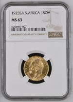 1925 SA Gold Sovereign NGC MS 63