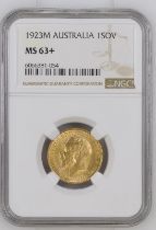 1923 M Gold Sovereign NGC MS 63+