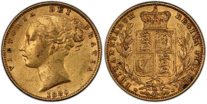 1880 M Gold Sovereign Shield PCGS AU53
