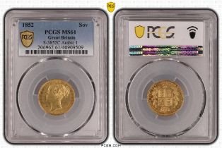1852 Gold Sovereign PCGS MS61