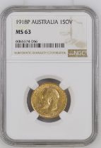 1918 P Gold Sovereign NGC MS 63