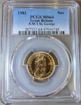 1981 Gold Sovereign PCGS MS64