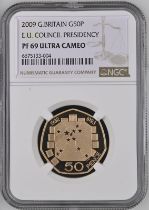 2009 Gold 50 Pence Single Market Proof NGC PF 69 ULTRA CAMEO