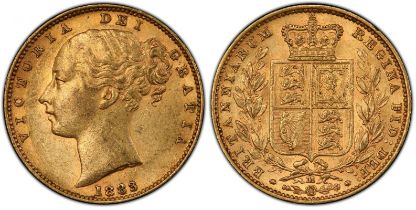 1883 M Gold Sovereign Shield PCGS AU58