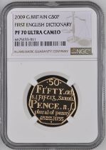 2009 Gold 50 Pence Dictionary Proof NGC PF 70 ULTRA CAMEO