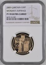 2009 Gold 50 Pence Suffragettes Proof NGC PF 70 ULTRA CAMEO