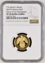 2019 Gold 25 Pounds (1/4 oz.) Falcon of the Plantagenets Proof NGC PF 70 ULTRA CAMEO