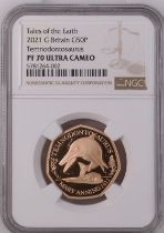 2021 Gold 50 Pence Temnodontosaurus Proof NGC PF 70 ULTRA CAMEO