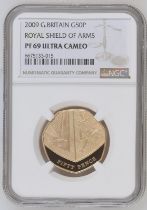 2009 Gold 50 Pence Royal Shield of Arms Proof NGC PF 69 ULTRA CAMEO