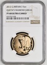 2012 Gold 2 Pounds (Double Sovereign) Diamond Jubilee Proof NGC PF 68 ULTRA CAMEO
