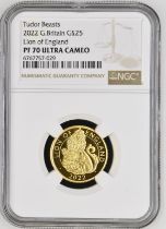 2022 Gold 25 Pounds (1/4 oz.) Lion of England Proof NGC PF 70 ULTRA CAMEO