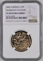 2009 Gold 50 Pence D-Day Proof NGC PF 69 ULTRA CAMEO
