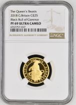 2018 Gold 25 Pounds (1/4 oz.) Black Bull of Clarence Proof NGC PF 69 ULTRA CAMEO