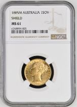 1885 M Gold Sovereign Shield NGC MS 61