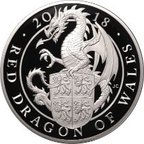 2018 Silver 10 Pounds (10 oz.) Red Dragon of Wales Proof Box & COA