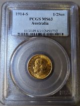 1914 S Gold Half-Sovereign PCGS MS63