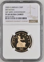 2009 Gold 50 Pence Britannia Proof Equal-finest NGC PF 69 ULTRA CAMEO