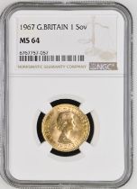 1967 Gold Sovereign NGC MS 64