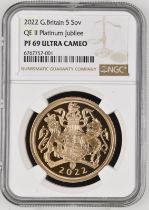 2022 Gold 5 Pounds (5 Sovereigns) Platinum Jubilee Proof NGC PF 69 ULTRA CAMEO