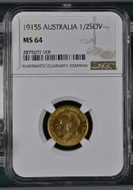 1915 S Gold Half-Sovereign NGC MS 64