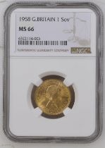 1958 Gold Sovereign NGC MS 66