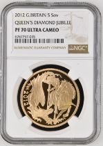 2012 Gold 5 Pounds (5 Sovereigns) Diamond Jubilee Proof NGC PF 70 ULTRA CAMEO