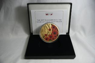 Alderney 2019 Gold 25 Pounds (5 oz.) Remembrance Day Proof Box & COA