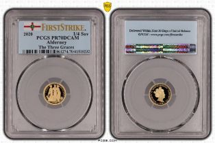 Alderney 2020 Gold 1/4 Sovereign Three Graces Proof PCGS PR70 DCAM