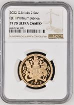 2022 Gold 2 Pounds (Double Sovereign) Platinum Jubilee Proof NGC PF 70 ULTRA CAMEO