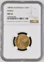 1885 M Gold Sovereign Shield NGC MS 62