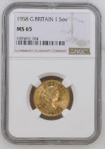 1958 Gold Sovereign NGC MS 65