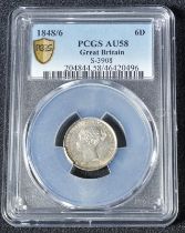 1848 Silver Sixpence Overdate 1848/6 PCGS AU58