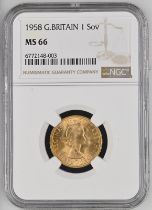 1958 Gold Sovereign NGC MS 66