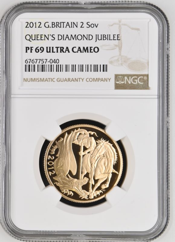 2012 Gold 2 Pounds (Double Sovereign) Diamond Jubilee Proof NGC PF 69 ULTRA CAMEO