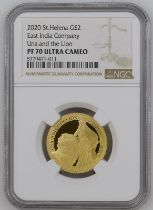 St. Helena 2020 Gold 2 Pounds (1/4 oz.) Una and the Lion Proof NGC PF 70 ULTRA CAMEO