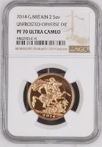 2014 Gold 2 Pounds (Double Sovereign) Unfrosted Obverse Die Error Proof NGC PF 70 ULTRA CAMEO