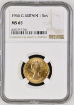 1966 Gold Sovereign NGC MS 65