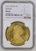 Austria: Habsburg Franz Joseph I 1915 Gold 4 Ducats Restrike NGC MS 68