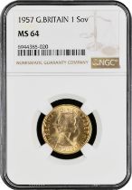 1957 Gold Sovereign NGC MS 64