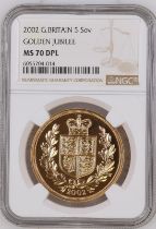 2002 Gold 5 Pounds (5 Sovereigns) Golden Jubilee NGC MS 70 DPL