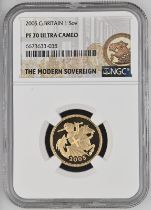 2005 Gold Sovereign Reworked St. George Proof NGC PF 70 ULTRA CAMEO Box & COA