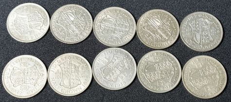 1930-39 Lot of 10 Silver Halfcrowns Various conditions