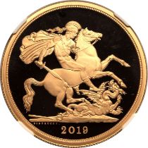 2019 Gold 5 Pounds (5 Sovereigns) Proof NGC PF 70 ULTRA CAMEO