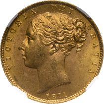 1871 Gold Sovereign Shield NGC MS 64+