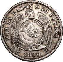 Guatemala Republic 1894 Silver Peso Counterstamped Good very fine