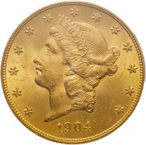 United States: Double Eagle Liberty Head 1904 Gold 20 Dollars PCGS MS64