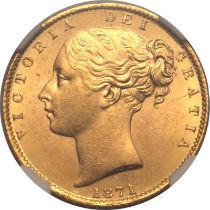 1871 Gold Sovereign Shield NGC MS 64