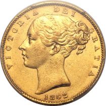 1862 Gold Sovereign R over E in BRIT PCGS AU55